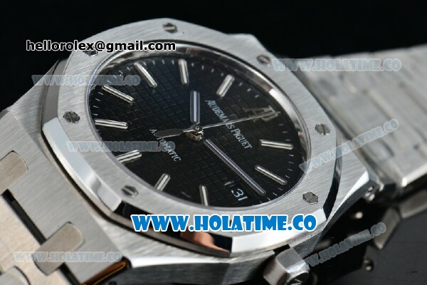 Audemars Piguet Royal Oak Swiss ETA 2824 Automatic Full Steel with Black Dial and Stick Markers - 1:1 Origianl (ZF) - Click Image to Close